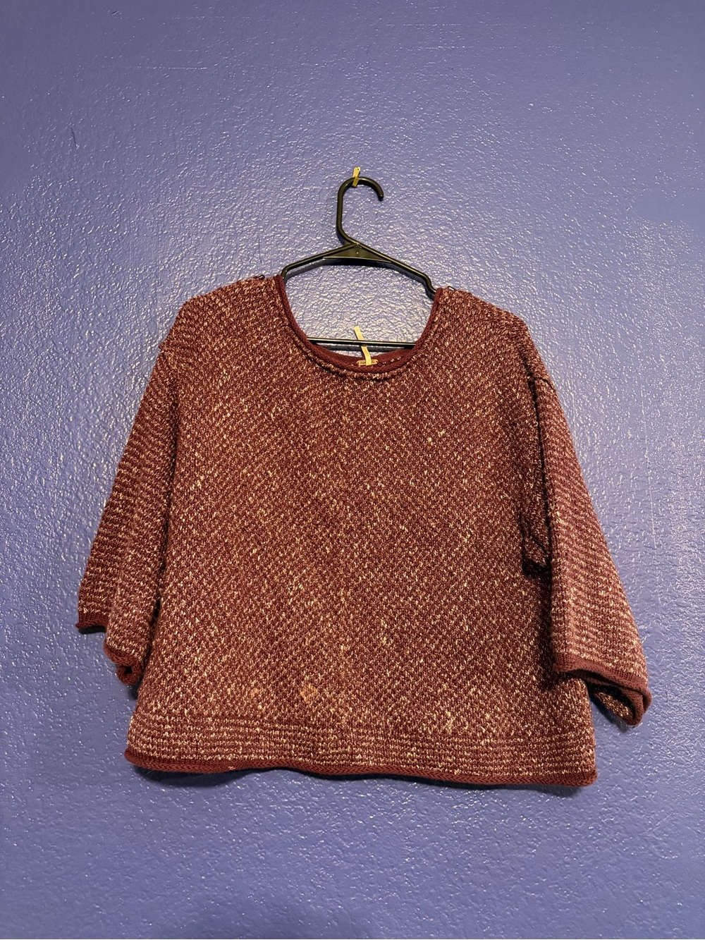 Free People Maroon Textured Knit Scoop-Neck Sweater